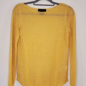 Tahari 100% Linen Knit Long Sleeve Top Yellow S